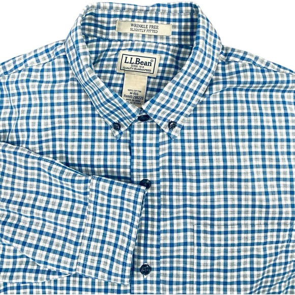 L.L. Bean Men's M Button Shirt Long Sleeve Plaid Green Blue Classic Plaid Cotton - Picture 1 of 8